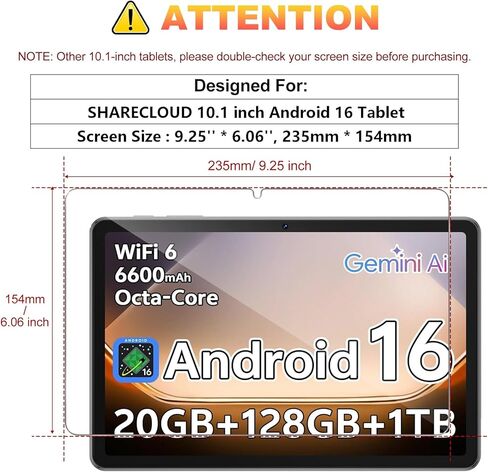 لـ SHARECLOUD 10.1 بوصة Android 16 واقي شاشة الكمبيوتر اللوحي، 10 بوصة Android 16 15 14 Tablet Film Glass 10"، صلابة 9H، مضاد للخدش، [9.25 بوصة × 6.06 بوصة، 235 مم × 154 مم]، عبوتان in Saudi Arabia