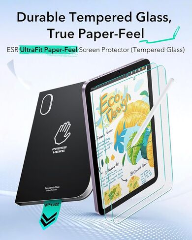ESR 2 Pack Paper-Feel Screen Protector for iPad mini 7th Gen (A17 Pro, 2024) & 6th Gen (2021), 9H Matte Tempered Glass Film with Ultra Fit Tray, Write and Draw Like on Paper, Bubble-Free in Saudi Arabia