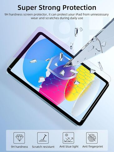 واقي شاشة مضاد للضوء الأزرق لجهاز iPad 11th A16 2025 [11 بوصة]، iPad 10th [10.9 بوصة] 2022,9H طبقة من الزجاج المقوى، مضاد للأشعة فوق البنفسجية، حماية للعين، حساس للمس، مضاد للخدش in Kuwait