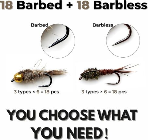 36PCS Barbless & Barbed Fly Fishing Flies Assortment, Mixed Hooks Dry Wet Flies for Trout, Adams Elk Hair Caddis Zebra Midge Nymph Patterns in Saudi Arabia