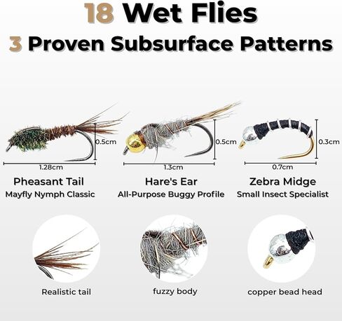 36PCS Barbless & Barbed Fly Fishing Flies Assortment, Mixed Hooks Dry Wet Flies for Trout, Adams Elk Hair Caddis Zebra Midge Nymph Patterns in Saudi Arabia