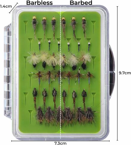 36PCS Barbless & Barbed Fly Fishing Flies Assortment, Mixed Hooks Dry Wet Flies for Trout, Adams Elk Hair Caddis Zebra Midge Nymph Patterns in Saudi Arabia