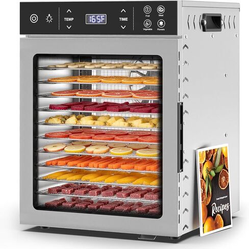Suteck 12-Tray Food Dehydrator, 800W Dehydrator Machine with Stainless Steel Trays, Dual Fans & 360° Airflow, Digital Temp & Timer Control with 4 Presets, Quiet Dryer for Jerky, Fruit, Meat, Herbs in Saudi Arabia