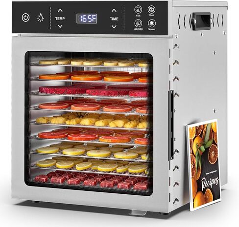 Suteck 12-Tray Food Dehydrator, 800W Dehydrator Machine with Stainless Steel Trays, Dual Fans & 360° Airflow, Digital Temp & Timer Control with 4 Presets, Quiet Dryer for Jerky, Fruit, Meat, Herbs in Saudi Arabia