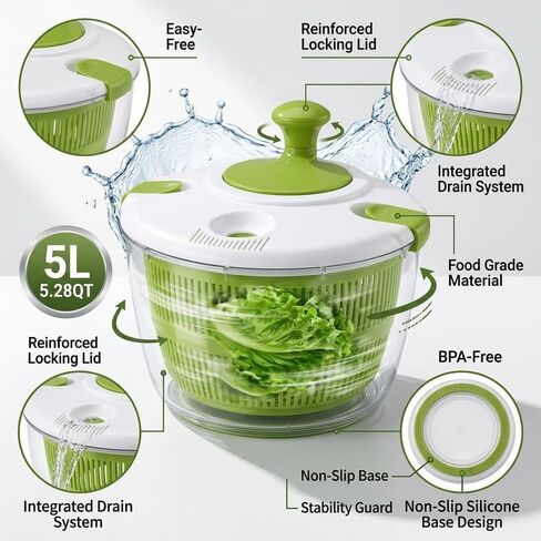 Salad Spinner-Lettuce Spinner | Best Fruit Washer with Spinner Bowl, Easy-Spin Handle, 5QT in Saudi Arabia