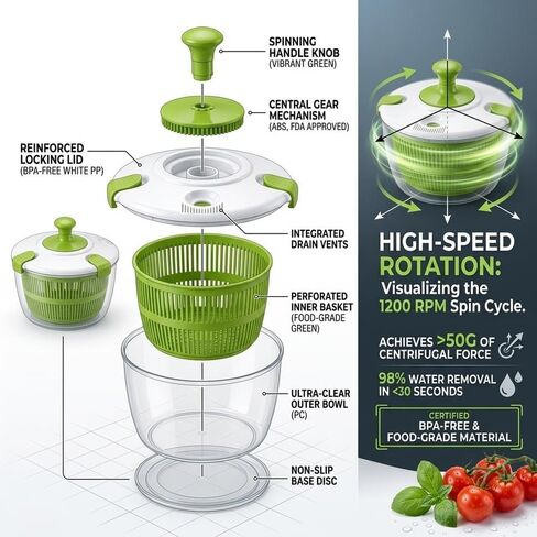 Salad Spinner-Lettuce Spinner | Best Fruit Washer with Spinner Bowl, Easy-Spin Handle, 5QT in Saudi Arabia