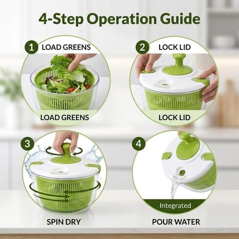 Salad Spinner-Lettuce Spinner | Best Fruit Washer with Spinner Bowl, Easy-Spin Handle, 5QT in Saudi Arabia