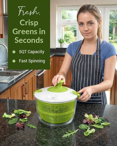 Salad Spinner-Lettuce Spinner | Best Fruit Washer with Spinner Bowl, Easy-Spin Handle, 5QT in Saudi Arabia