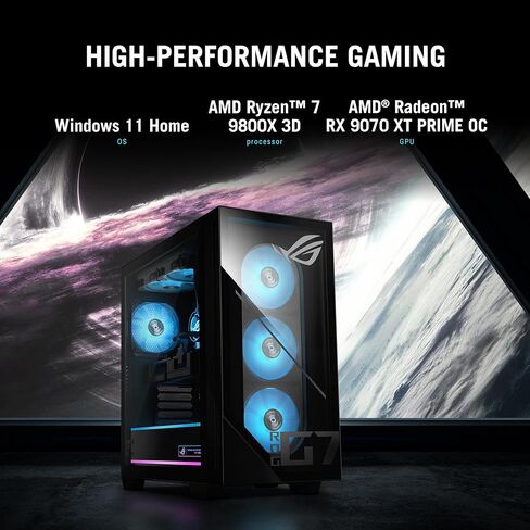 ASUS ROG GM700 (2025) Gaming Desktop PC, AMD Ryzen™ 7 9800X3D Processor, AMD® Radeon™ RX 9070 XT Prime OC, 2TB M.2 NVMe™ PCIe® 4 SSD, 32GB DDR5 RAM, Windows 11 Home, GM700TZ-MS777 in Saudi Arabia