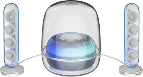 مكبر صوت Harman Kardon SoundSticks 5 2.1 قناة بلوتوث مع HDMI - أبيض - تصميم مكبر صوت ثلاثي الاتجاهات مع عرض ضوئي متعدد الألوان - بث الموسيقى واتصال Auracast متعدد السماعات in Kuwait