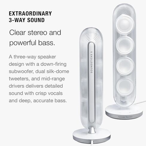 مكبر صوت Harman Kardon SoundSticks 5 2.1 قناة بلوتوث مع HDMI - أبيض - تصميم مكبر صوت ثلاثي الاتجاهات مع عرض ضوئي متعدد الألوان - بث الموسيقى واتصال Auracast متعدد السماعات in Kuwait