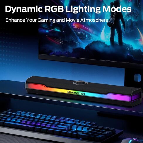Monster S330 Computer Speakers, HiFi Stereo Sound PC Speakers, Bluetooth 6.0 Computer Sound Bar with Dynamic RGB Light, USB/Type-C Plug & Play, Gaming Speakers for Computer Desktop, PC, Laptop, Tablet in Saudi Arabia