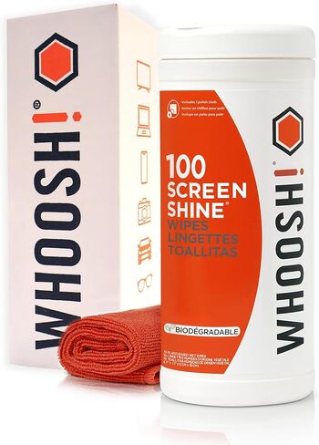 WHOOSH! Screen Shine 100 Count Touch Screen Cleaner Wipes for Car, OLED, TV, Eyeglasses, Laptop – Lint-Free, Non-Abrasive Wipes – Streak-Free Finish – Non-Toxic & Odorless – Microfiber Cloth Included in Saudi Arabia