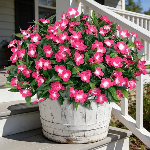 Ouddy Decor 6 حزم من الزهور الاصطناعية للزينة في الهواء الطلق، زهور الحرير وهمية النباتات الصناعية باقة بلاستيكية مقاومة للأشعة فوق البنفسجية للشرفة حديقة الزفاف الربيع الصيف داخلي خارج ديكور المنزل، أحمر in Kuwait