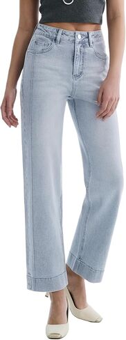 Women’s Straight Leg Jeans High Waisted Cropped Trendy Jeans Wide Leg Zipper Denim Pants in Saudi Arabia