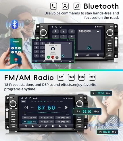 ستيريو راديو السيارة لسيارة Jeep Wrangler JK 2007-2018، Android 13 شاشة تعمل باللمس CarPlay Android Auto Bluetooth GPS Navigation 2+64G وحدة رئيسية مع كاميرا احتياطية in Kuwait