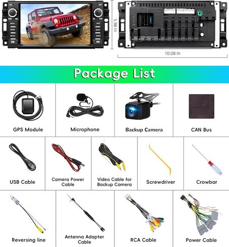 ستيريو راديو السيارة لسيارة Jeep Wrangler JK 2007-2018، Android 13 شاشة تعمل باللمس CarPlay Android Auto Bluetooth GPS Navigation 2+64G وحدة رئيسية مع كاميرا احتياطية in Kuwait