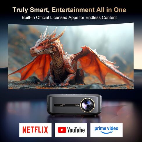 جهاز عرض Alvar الذكي 2026 تمت ترقيته، 2500 ANSI، دعم 4K، تطبيق NetfIix مدمج، صوت DoIby ومكبرات صوت 50 وات، تركيز تلقائي، WiFi 6، بلوتوث 5.3، مسرح منزلي وجهاز عرض أفلام خارجي، أسود in Saudi Arabia