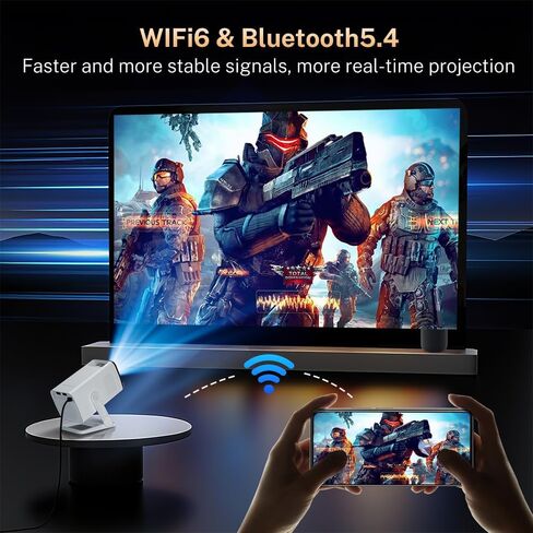 [تطبيق مرخص رسميًا] جهاز عرض صغير ذكي لغرفة النوم مزود بشبكة WiFi وبلوتوث ثنائي الاتجاه 5.4 Auto Keystone 1080P 4K يدعم نظام التشغيل Android 13 المدمج ويعمل مع Prime Video YouTube Tubi in Kuwait