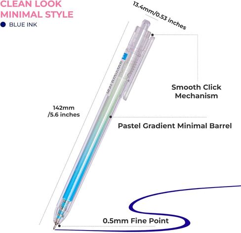 Minimalist 6 PCs Retractable Gel Pens Black Ink 0.5mm, Super Quick-Dry Ink, Soft Pastel Gradient Barrels, Perfect for Children, Students, Teachers, College, Workers in Saudi Arabia