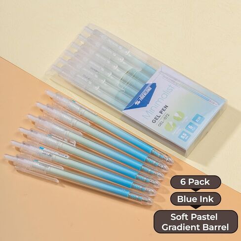 Minimalist 6 PCs Retractable Gel Pens Black Ink 0.5mm, Super Quick-Dry Ink, Soft Pastel Gradient Barrels, Perfect for Children, Students, Teachers, College, Workers in Saudi Arabia
