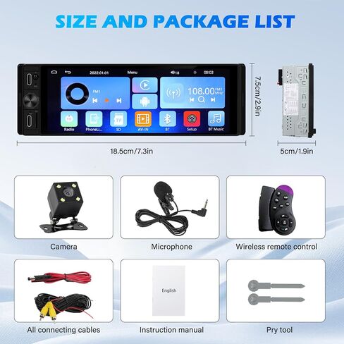 DINRGO Single Din Car Radio - Car Stereo with Wireless Apple Carplay Android Auto, 6.9" Touchscreen Radio with Bluetooth 5.2 Support Mirror Link, RC，GPS, FM, USB & Type-C Fast Charging, EQ, SWC，MIC in Saudi Arabia