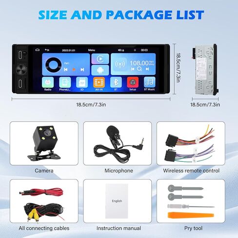 DINRGO Single Din Car Radio - Car Stereo with Wireless Apple Carplay Android Auto, 6.9" Touchscreen Radio with Bluetooth 5.2 Support Mirror Link, RC，GPS, FM, USB & Type-C Fast Charging, EQ, SWC，MIC in Saudi Arabia