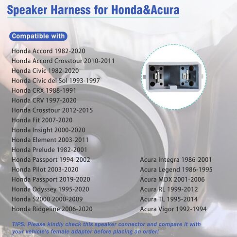 72-7800 مكبر صوت سلكي متوافق مع Honda Accord Civic CRV Insight Pilot Odyssey Ridgeline باب السيارة الأمامي الخلفي مكبر الصوت سلك محول موصل عدة لـ Acura MDX RL TL، 2PIN 4PCS in Saudi Arabia