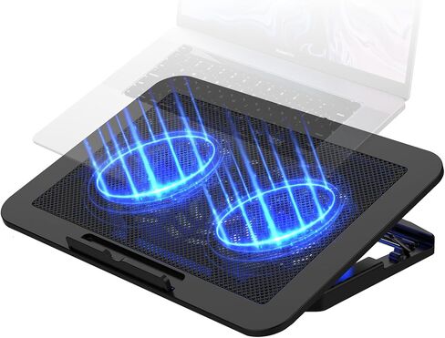 iJoy Laptop Cooling Pad for up to 17" Laptops | Quiet, Portable, Metal Mesh Surface, Dual 1400 RPM Fans| Adjustable Height Laptop Stand & Dual USB Ports- Gaming Laptop Cooling Pad for Desk or Lap in Saudi Arabia