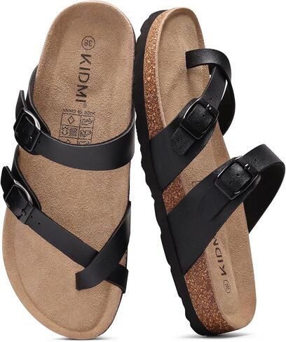 KIDMI Women's Cork Footbed Sandals, Comfortable Summer Slip-On Slides with Adjustable Buckle in Saudi Arabia