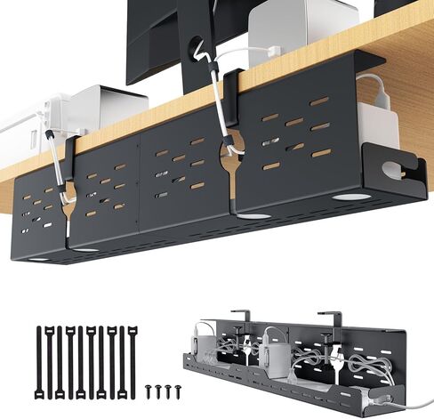 Univivi Under Desk Cable Management Tray - 32" Steel Cord Organizer, No-Drill C-Clamp & Screw Mount for Office/Home, Effortless Wire Management (Black) in Saudi Arabia