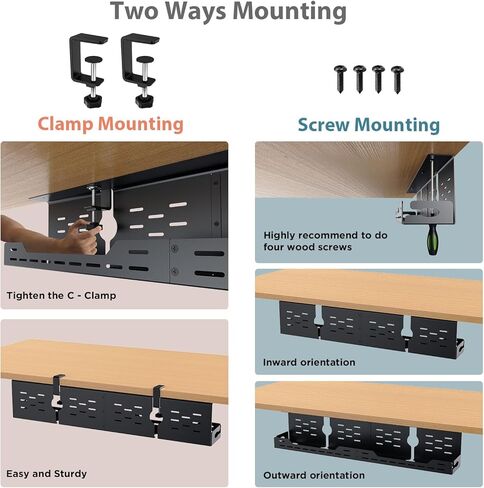 Univivi Under Desk Cable Management Tray - 32" Steel Cord Organizer, No-Drill C-Clamp & Screw Mount for Office/Home, Effortless Wire Management (Black) in Saudi Arabia