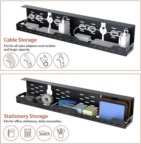 Univivi Under Desk Cable Management Tray - 32" Steel Cord Organizer, No-Drill C-Clamp & Screw Mount for Office/Home, Effortless Wire Management (Black) in Saudi Arabia