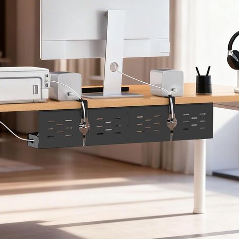 Univivi Under Desk Cable Management Tray - 32" Steel Cord Organizer, No-Drill C-Clamp & Screw Mount for Office/Home, Effortless Wire Management (Black) in Saudi Arabia