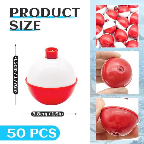 50 PCS Large Fishing Float,1.5inch Hard ABS Fishing Bobber,Red and White Bobbers,Push Button Round Buoy Floats for Tackle Accessories in Saudi Arabia