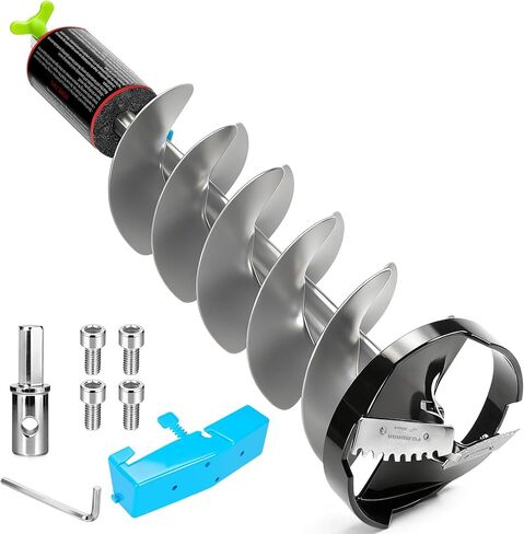 FUJIWARA Ice Auger، مثقاب ثلج بقطر 8 بوصات، مثقاب ثلج بدون سلك من النايلون لصيد الأسماك على الجليد، شفرة فولاذية عالية الكربون SK-5، مع محول عالمي 1/2 بوصة ورغوة قابلة للطفو in Kuwait