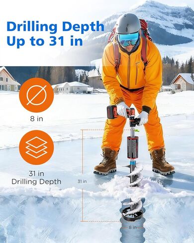 FUJIWARA Ice Auger، مثقاب ثلج بقطر 8 بوصات، مثقاب ثلج بدون سلك من النايلون لصيد الأسماك على الجليد، شفرة فولاذية عالية الكربون SK-5، مع محول عالمي 1/2 بوصة ورغوة قابلة للطفو in Kuwait