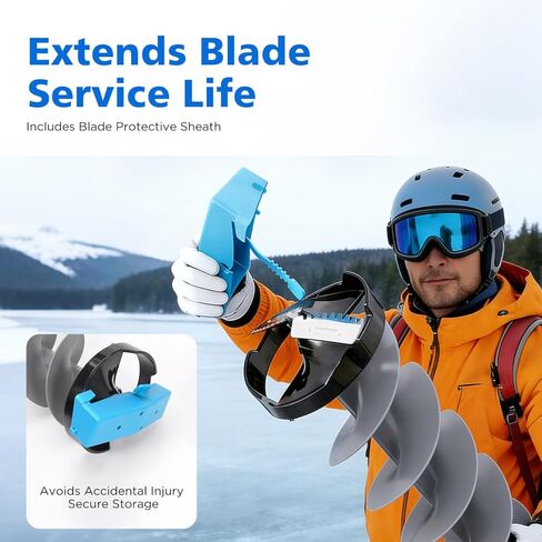 FUJIWARA Ice Auger، مثقاب ثلج بقطر 8 بوصات، مثقاب ثلج بدون سلك من النايلون لصيد الأسماك على الجليد، شفرة فولاذية عالية الكربون SK-5، مع محول عالمي 1/2 بوصة ورغوة قابلة للطفو in Kuwait