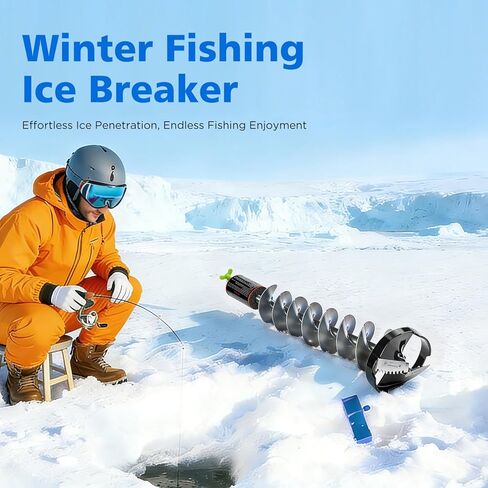 FUJIWARA Ice Auger، مثقاب ثلج بقطر 8 بوصات، مثقاب ثلج بدون سلك من النايلون لصيد الأسماك على الجليد، شفرة فولاذية عالية الكربون SK-5، مع محول عالمي 1/2 بوصة ورغوة قابلة للطفو in Kuwait