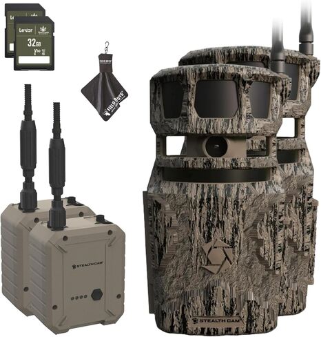 Stealth Cam Revolver PRO 40 ميجابكسل صورة 1440 بكسل بمعدل 30 إطارًا في الثانية فيديو QHD، سرعة تشغيل 0.4 ثانية، عرض بانورامي 360 درجة، كاميرا صيد خلوية مدمجة بنظام تحديد المواقع العالمي (GPS)، وبطاريات خارجية، وبطاقات SD سعة 32 جيجابايت (2PK) in Kuwait