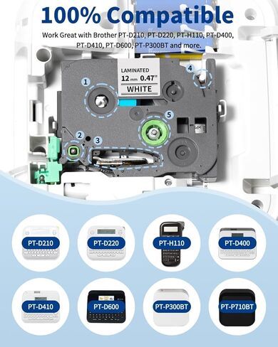Label Maker Tape Replacement for Brother P Touch Label Tape 12mm 0.47 Laminated White TZe-231 TZe231 TZe TZ Label Maker Refills for Brother PT-D220 D210 H110 D410 D610BT, 12mm x 8m, 6-Pack in Saudi Arabia