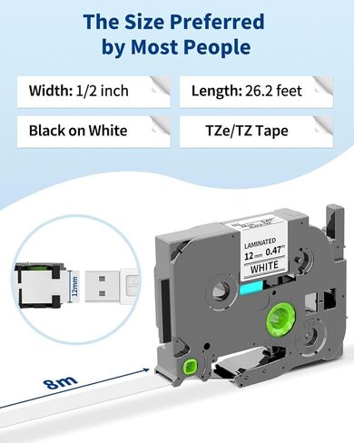 Label Maker Tape Replacement for Brother P Touch Label Tape 12mm 0.47 Laminated White TZe-231 TZe231 TZe TZ Label Maker Refills for Brother PT-D220 D210 H110 D410 D610BT, 12mm x 8m, 6-Pack in Saudi Arabia