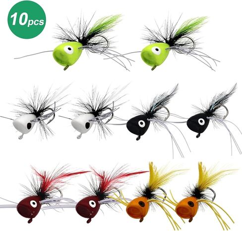Fly Fishing Poppers Flies Kit, 10/12pcs Fly Popper Dry and Wet Lures with Size #6 Hooks for Bass Crappie Bluegill Sunfish Panfish Perch Trout Salmon Steelhead Flies for Fly Fishing in Saudi Arabia