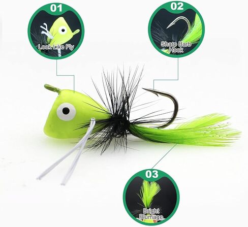 Fly Fishing Poppers Flies Kit, 10/12pcs Fly Popper Dry and Wet Lures with Size #6 Hooks for Bass Crappie Bluegill Sunfish Panfish Perch Trout Salmon Steelhead Flies for Fly Fishing in Saudi Arabia