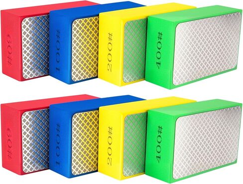 8Pcs Diamond Hand Polishing Pads, 60/100/200/400 Grit 4-in-1 Diamond Sanding Pads for Wet/Dry Use, High Hardness Diamond Abrasive Sanding Blocks for Tile Glass Marble Wood Metal Concrete in Saudi Arabia