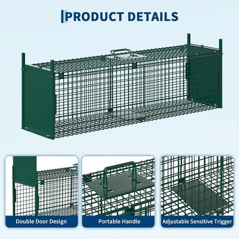 Garvee 39 inch Live Animal Trap Hunting Release Cage with 2-Door Carrying Handle Sensitive Trigger Collapsible Steel for Raccoons Squirrel Cats Rabbits Skunks Foxes Similar Animals 39 * 10 * 11 inch in Saudi Arabia