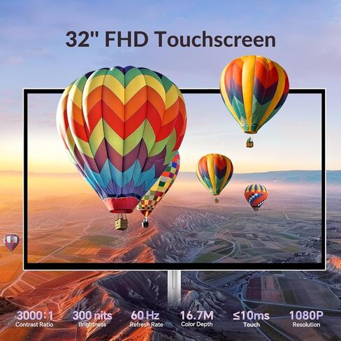 شاشة محمولة تعمل باللمس مقاس 32 بوصة تعمل بنظام Android 14، وذاكرة وصول عشوائي (RAM) سعة 8 جيجابايت، وتخزين سعة 128 جيجابايت، وكاميرا بدقة 13 ميجابكسل وميكروفونات مزدوجة، وبطارية 8 ساعات، وشبكة Wi-Fi/HDMI - شاشة ذكية الكل في واحد للمكتب المنزلي والعمل عن  in Kuwait