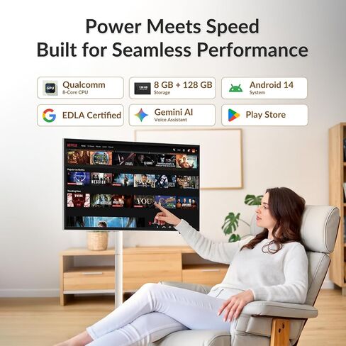 شاشة محمولة تعمل باللمس مقاس 32 بوصة تعمل بنظام Android 14، وذاكرة وصول عشوائي (RAM) سعة 8 جيجابايت، وتخزين سعة 128 جيجابايت، وكاميرا بدقة 13 ميجابكسل وميكروفونات مزدوجة، وبطارية 8 ساعات، وشبكة Wi-Fi/HDMI - شاشة ذكية الكل في واحد للمكتب المنزلي والعمل عن  in Kuwait