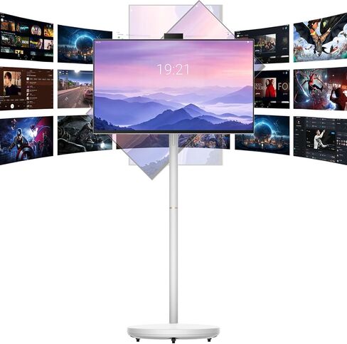 MESWAO 32 Inch Portable Smart TV on Wheels, Widevine L1 for Netflix HD, 12800mAh Battery, Android Rolling TV with 8GB RAM 128GB ROM, 1080P FHD Touch Screen Mobile Screen with Pop-up Privacy Camera in Saudi Arabia