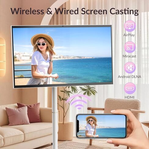 شاشة محمولة تعمل باللمس مقاس 32 بوصة تعمل بنظام Android 14، وذاكرة وصول عشوائي (RAM) سعة 8 جيجابايت، وتخزين سعة 128 جيجابايت، وكاميرا بدقة 13 ميجابكسل وميكروفونات مزدوجة، وبطارية 8 ساعات، وشبكة Wi-Fi/HDMI - شاشة ذكية الكل في واحد للمكتب المنزلي والعمل عن  in Kuwait